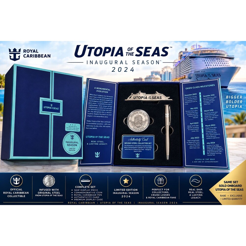 Royal Caribbean Utopia Seas 2024 Inaugural Steel Collector Set Limited Edition - Picture 1 of 12